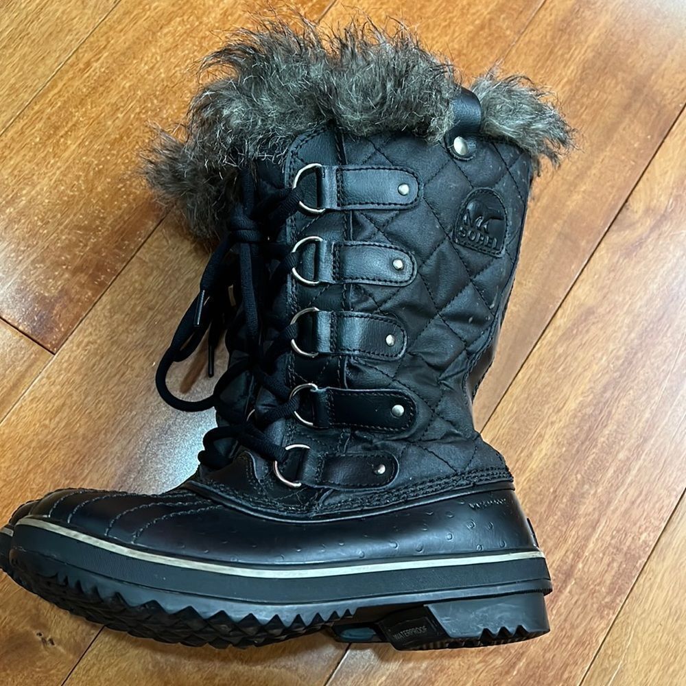 Sorel Tofino Snow‎ Boots Womens Black Quilted Faux Fur Waterproof LL1846-011 6 - Picture 2 of 8